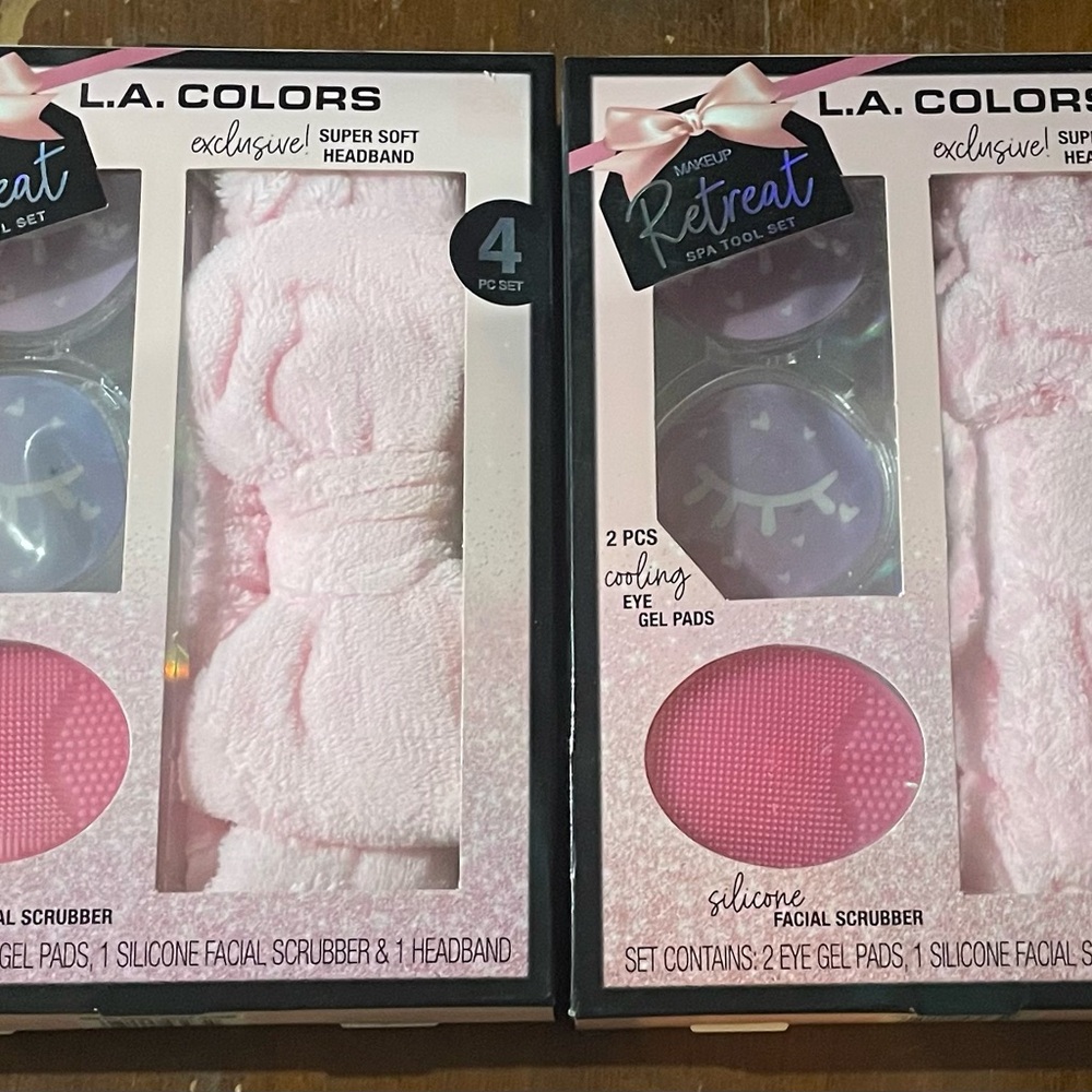 L.A. Colors Spa Gift Sets with Pink Headband, Eye Pads and Facial Scrub Tools